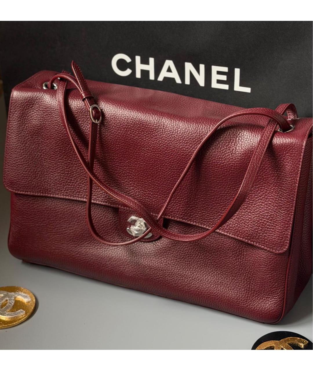 CHANEL Бордовая кожаная сумка через плечо, фото 2