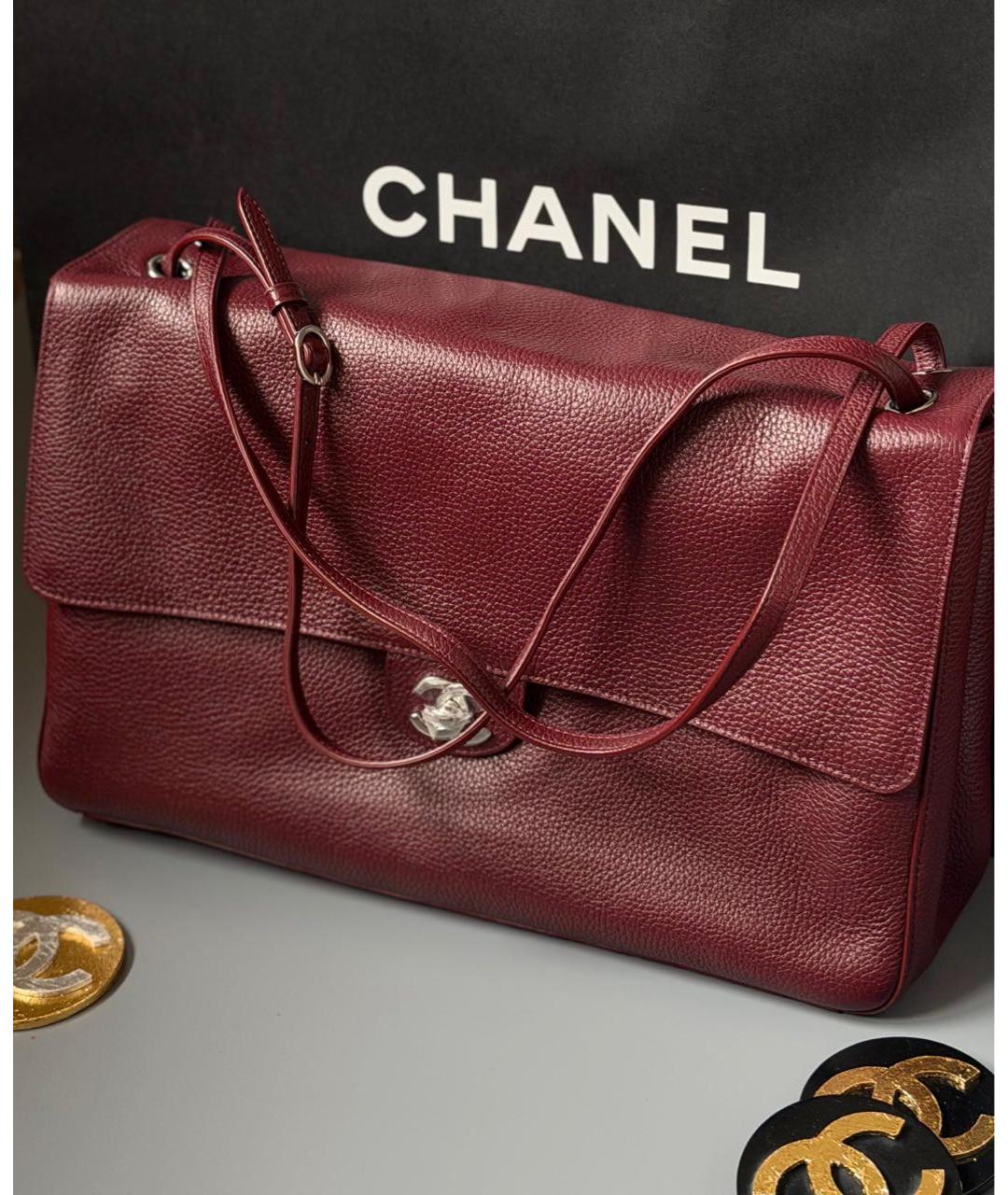 CHANEL Бордовая кожаная сумка через плечо, фото 3