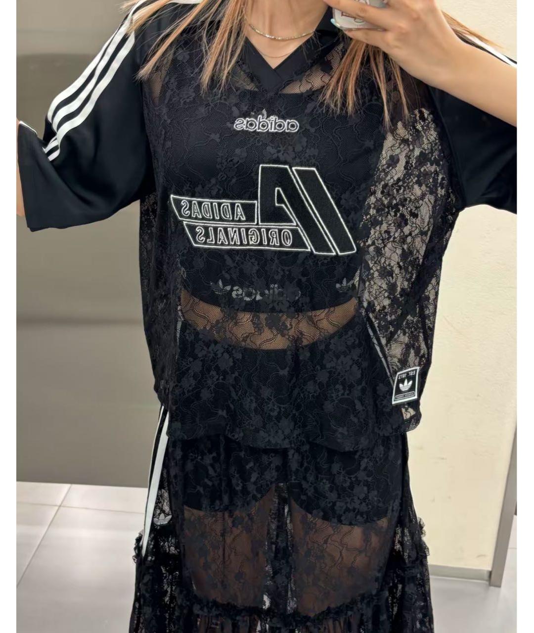 ADIDAS Черная кружевная футболка, фото 6