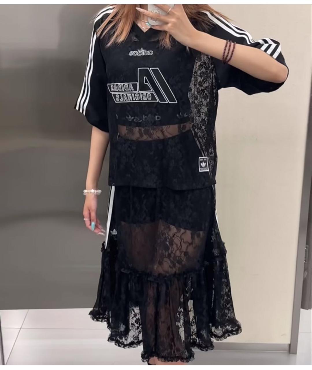ADIDAS Черная кружевная футболка, фото 7