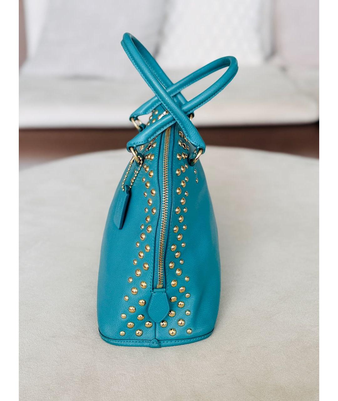 COACH Бирюзовая кожаная сумка с короткими ручками, фото 5