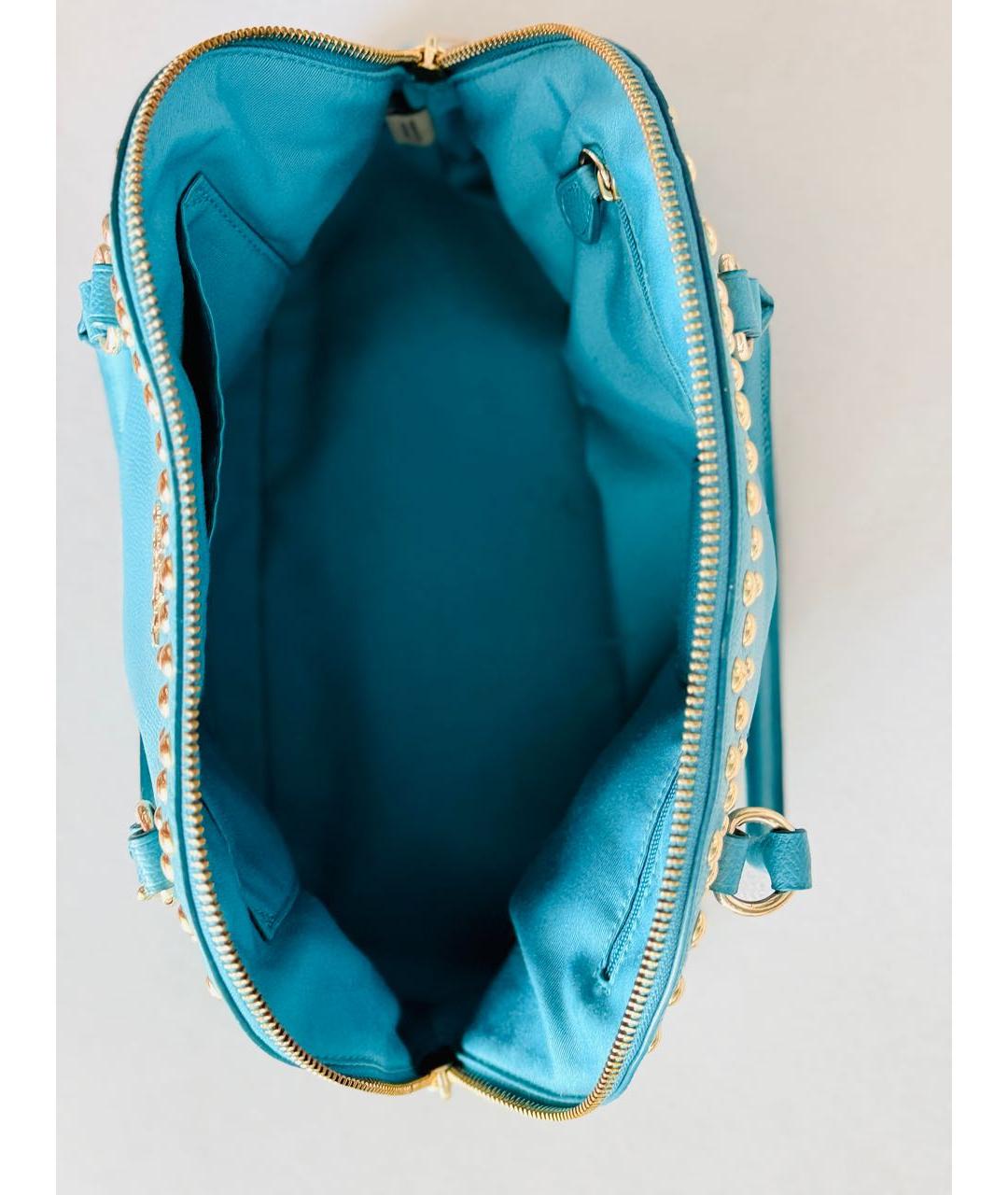 COACH Бирюзовая кожаная сумка с короткими ручками, фото 7