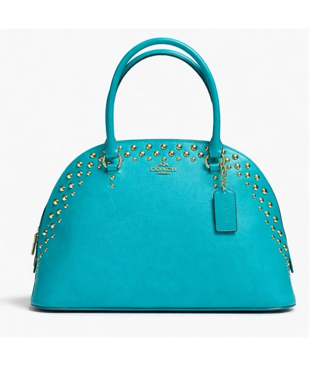 COACH Бирюзовая кожаная сумка с короткими ручками, фото 9