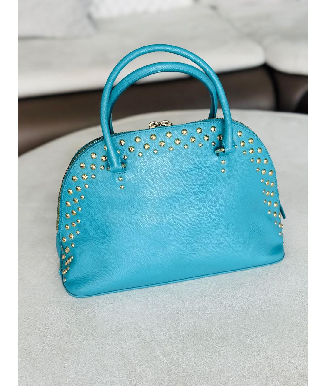 COACH Бирюзовая кожаная сумка с короткими ручками, фото 3