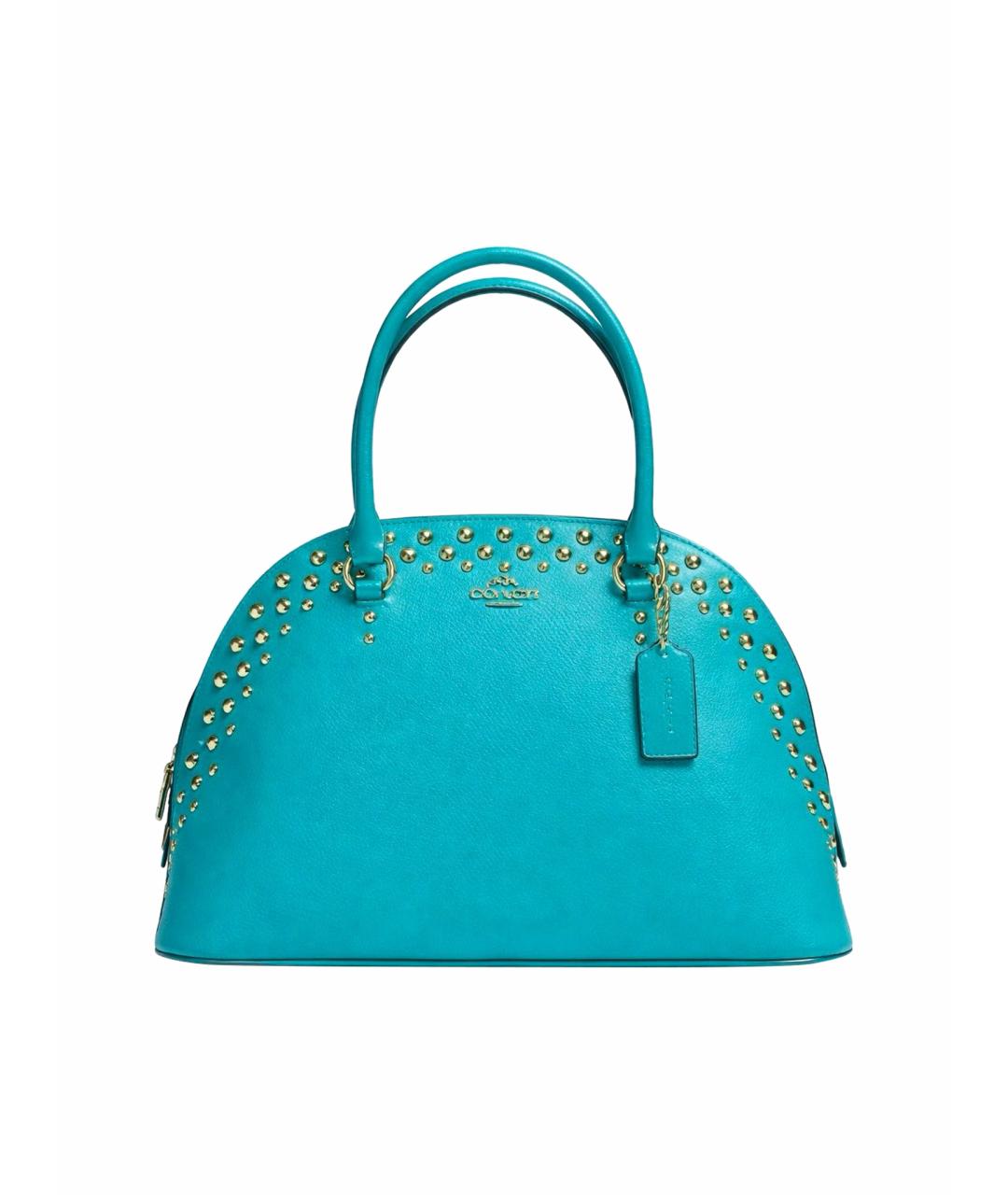 COACH Бирюзовая кожаная сумка с короткими ручками, фото 1