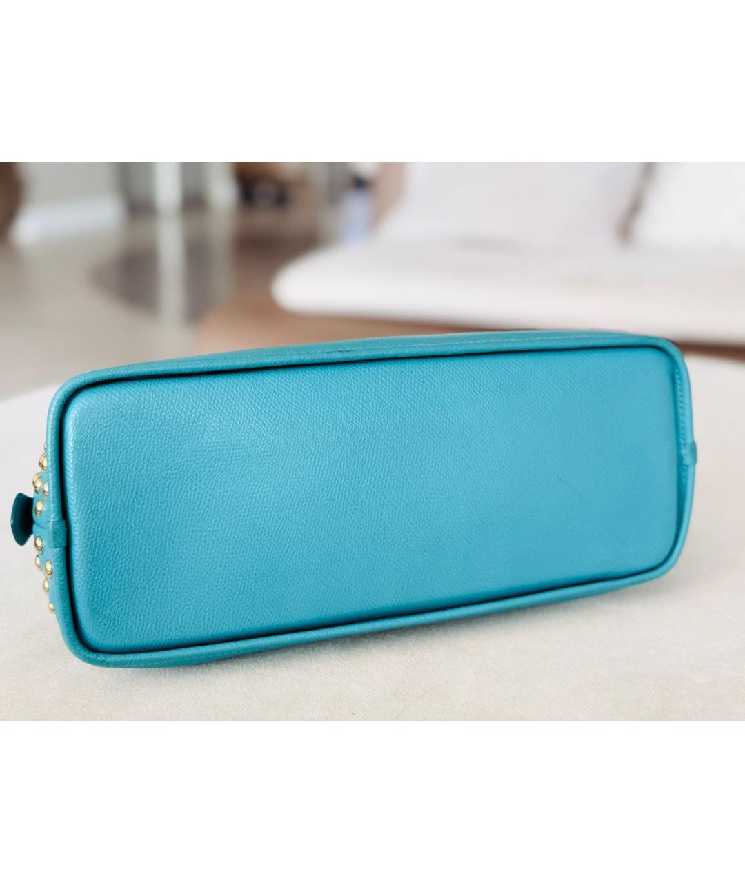 COACH Бирюзовая кожаная сумка с короткими ручками, фото 4