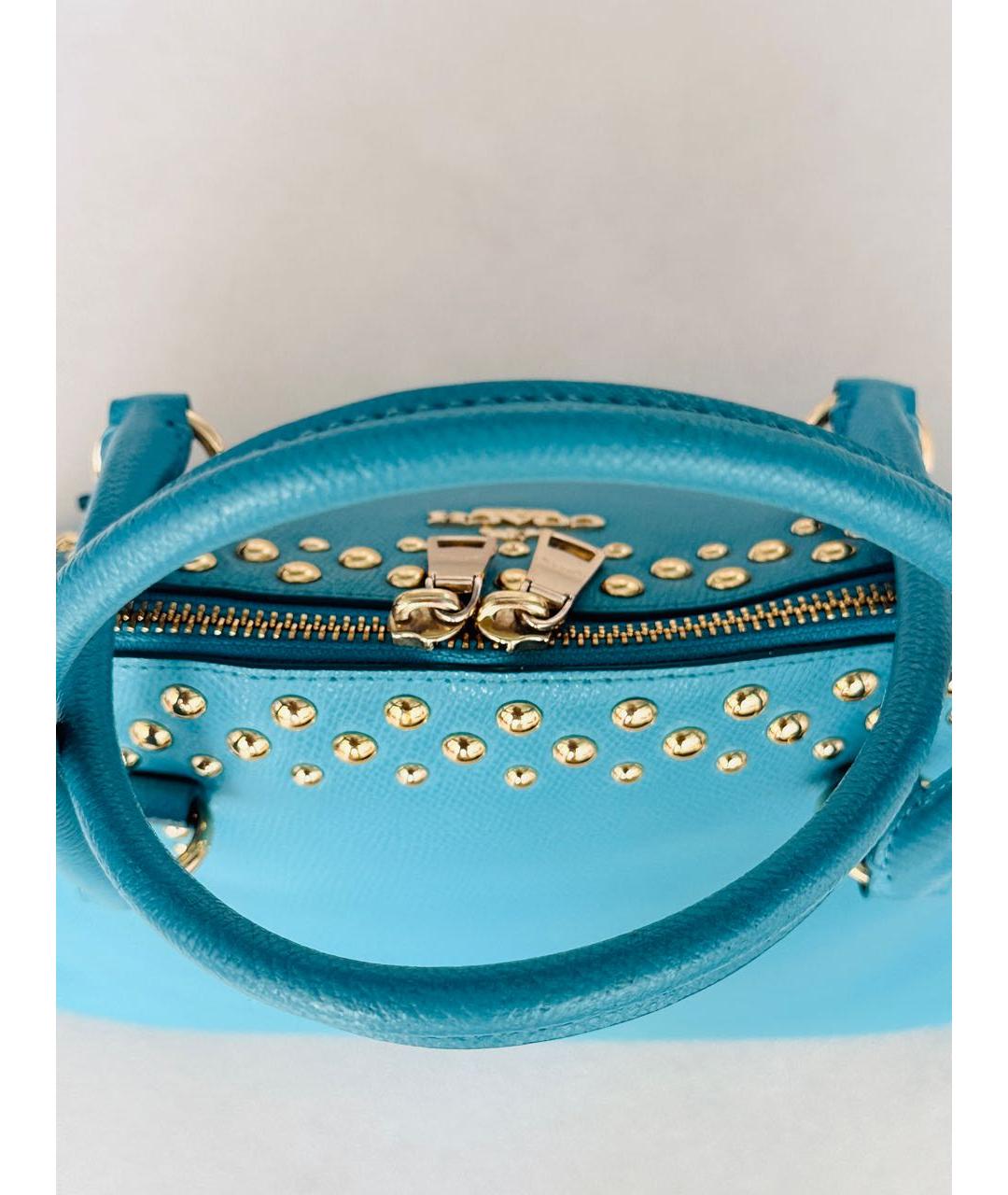 COACH Бирюзовая кожаная сумка с короткими ручками, фото 8