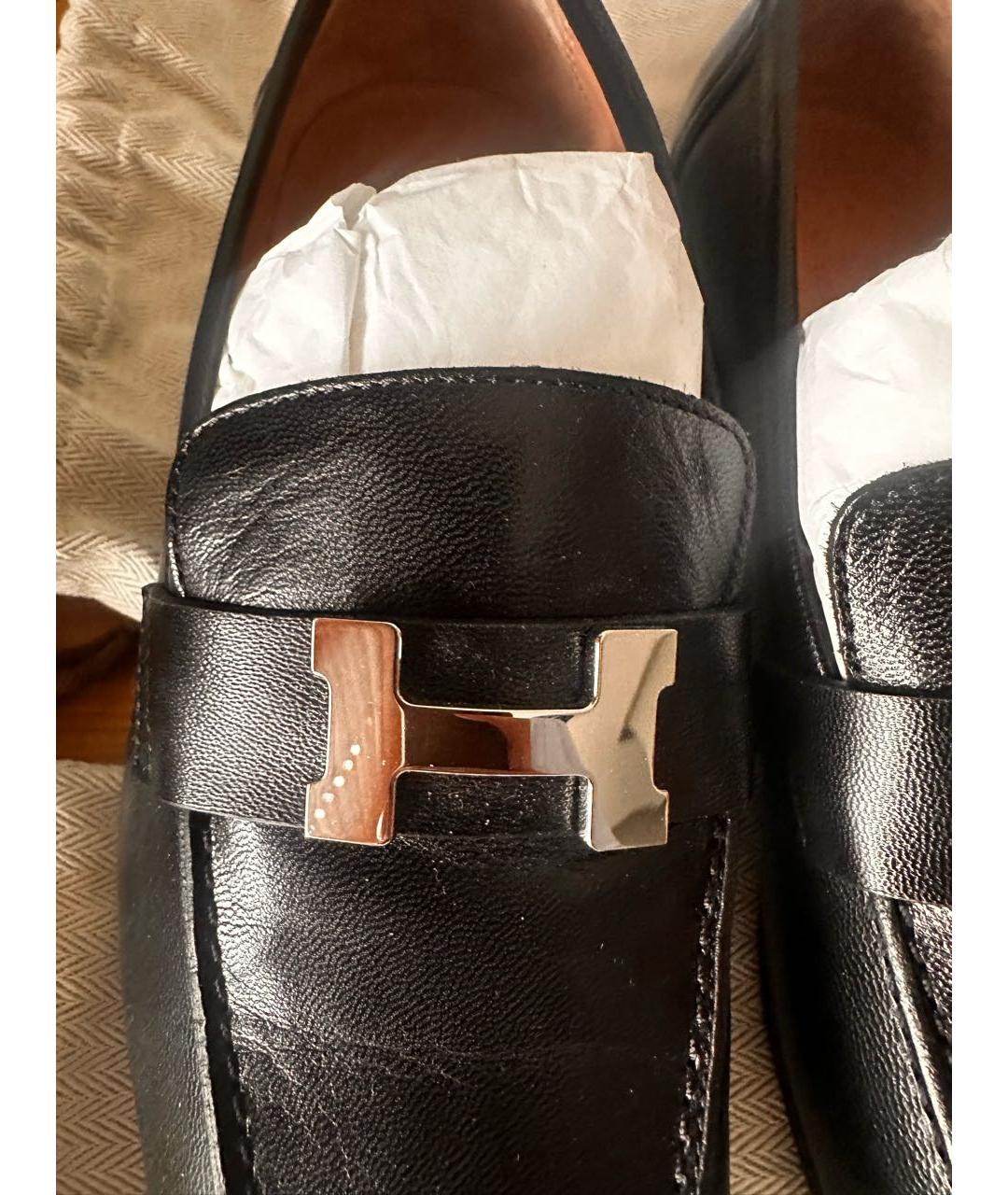 HERMES Черные кожаные лоферы, фото 8