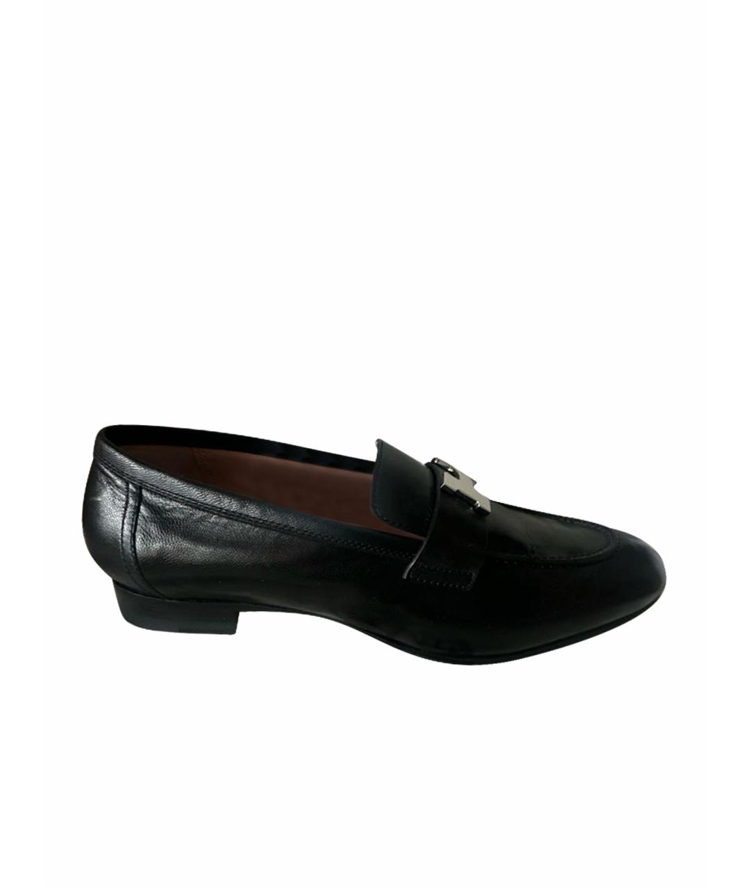 HERMES Черные кожаные лоферы, фото 1