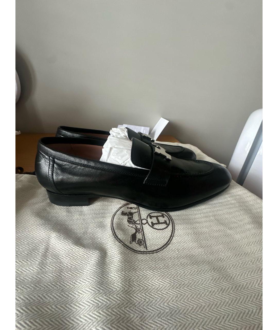 HERMES Черные кожаные лоферы, фото 9