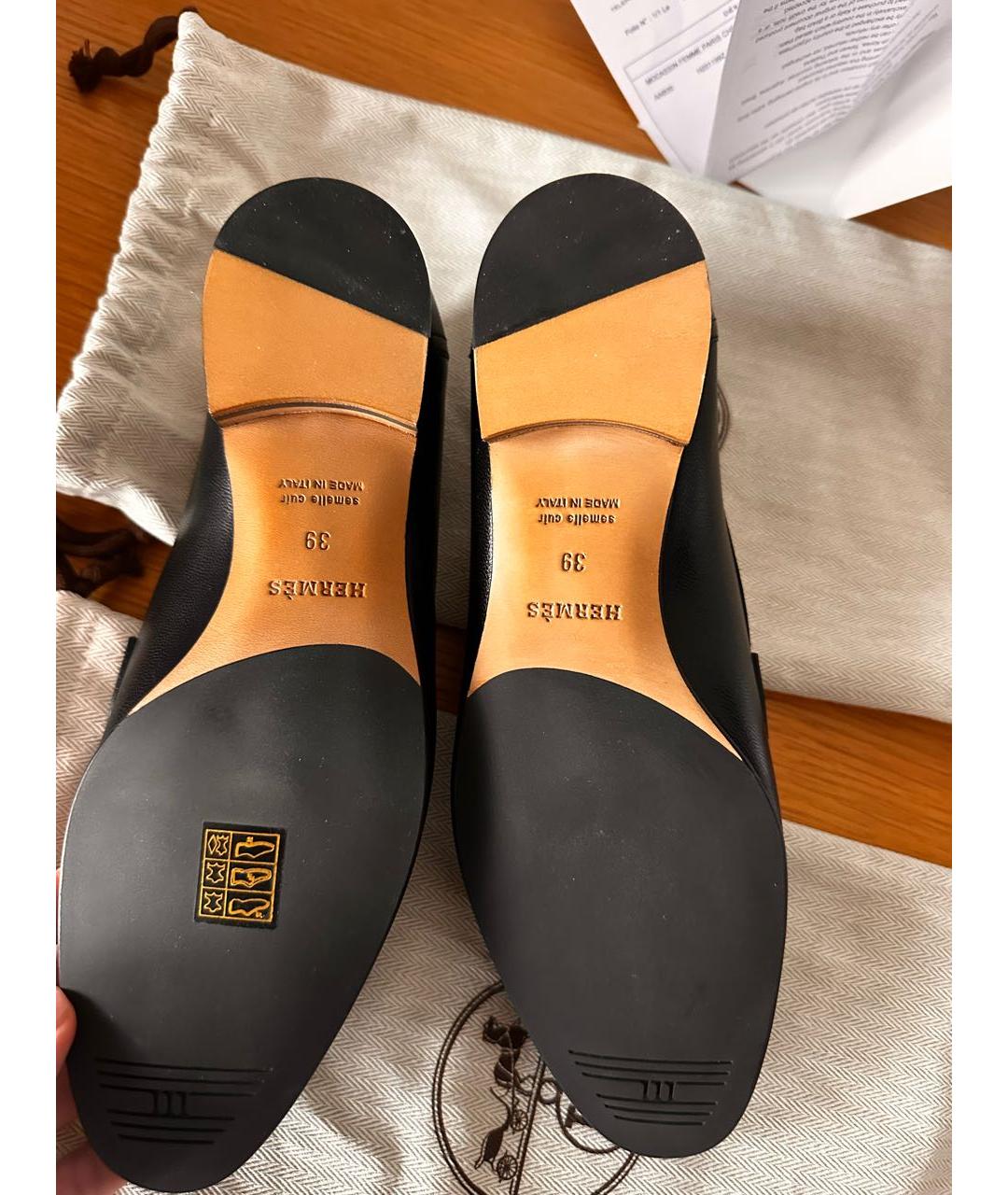 HERMES Черные кожаные лоферы, фото 6