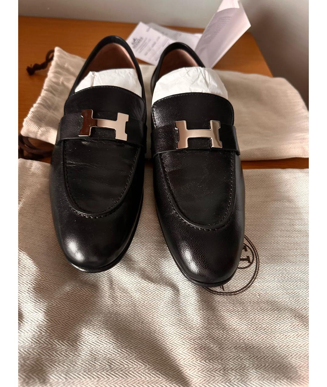 HERMES Черные кожаные лоферы, фото 2