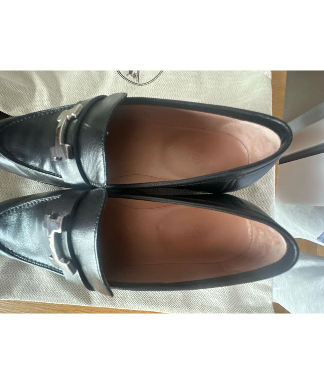 HERMES Черные кожаные лоферы, фото 3