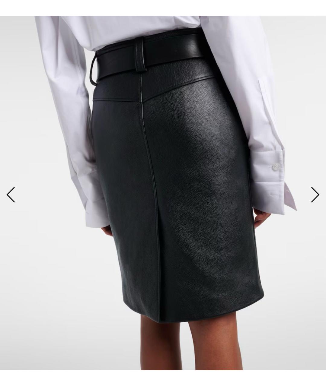 SAINT LAURENT Черная кожаная юбка миди, фото 2