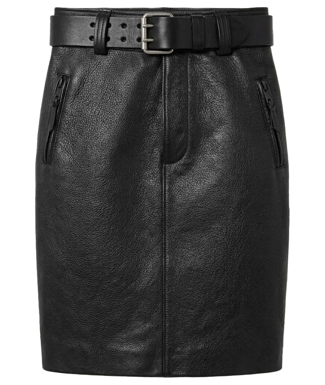 SAINT LAURENT Черная кожаная юбка миди, фото 1