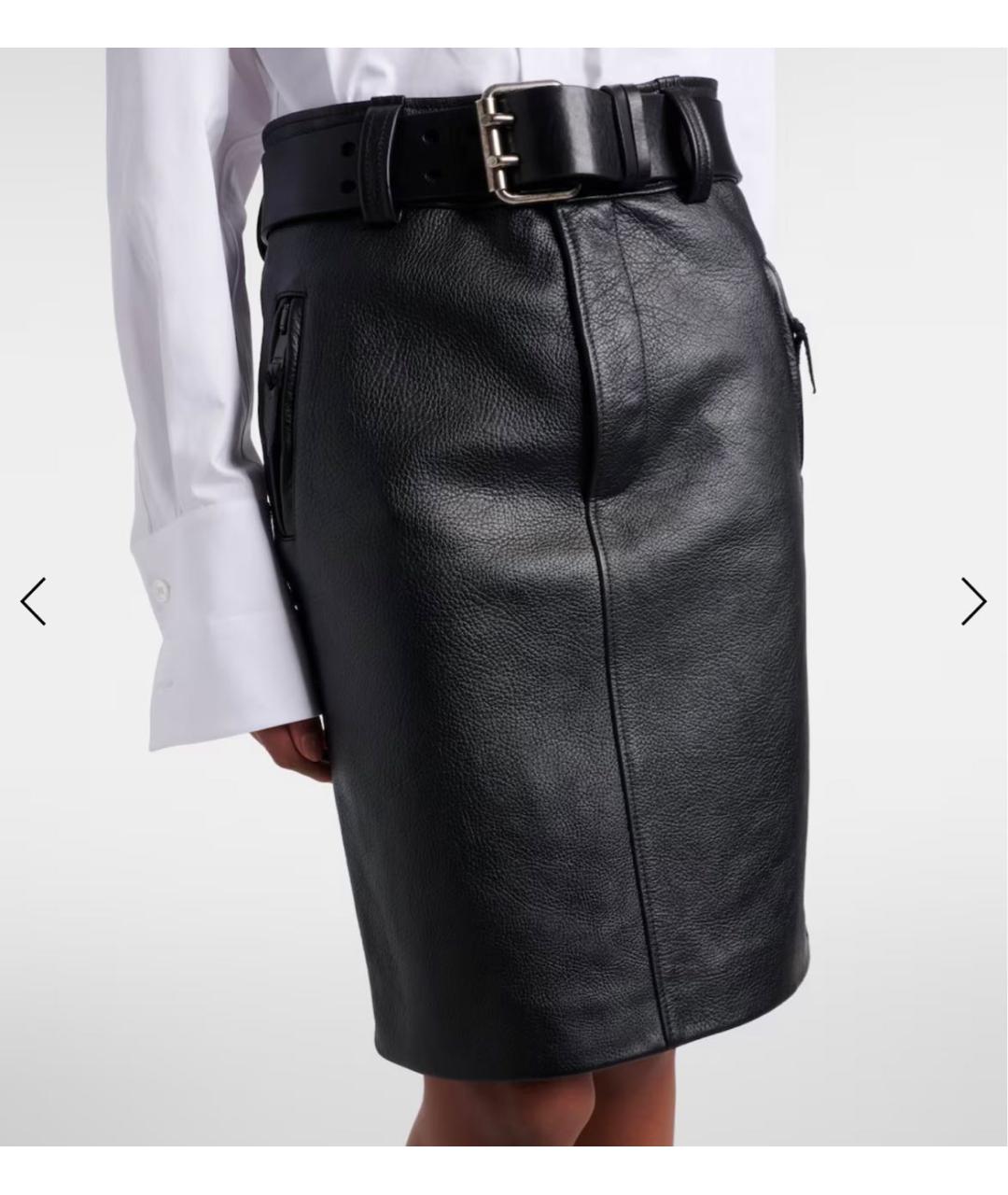 SAINT LAURENT Черная кожаная юбка миди, фото 4
