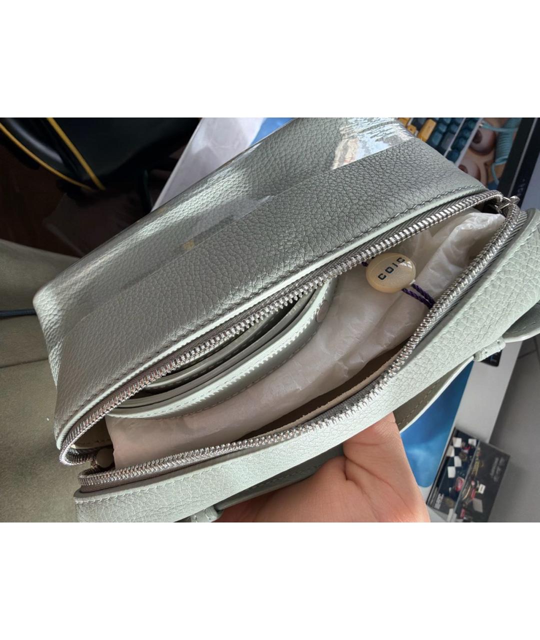 LORO PIANA Серая кожаная сумка с короткими ручками, фото 4