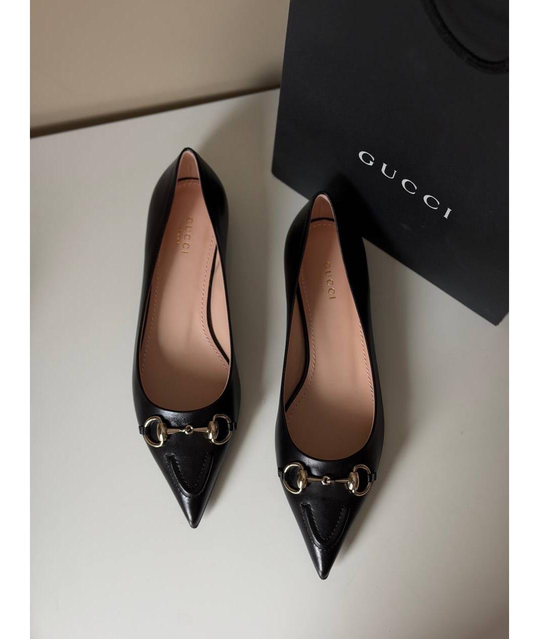 GUCCI Черные кожаные балетки, фото 2