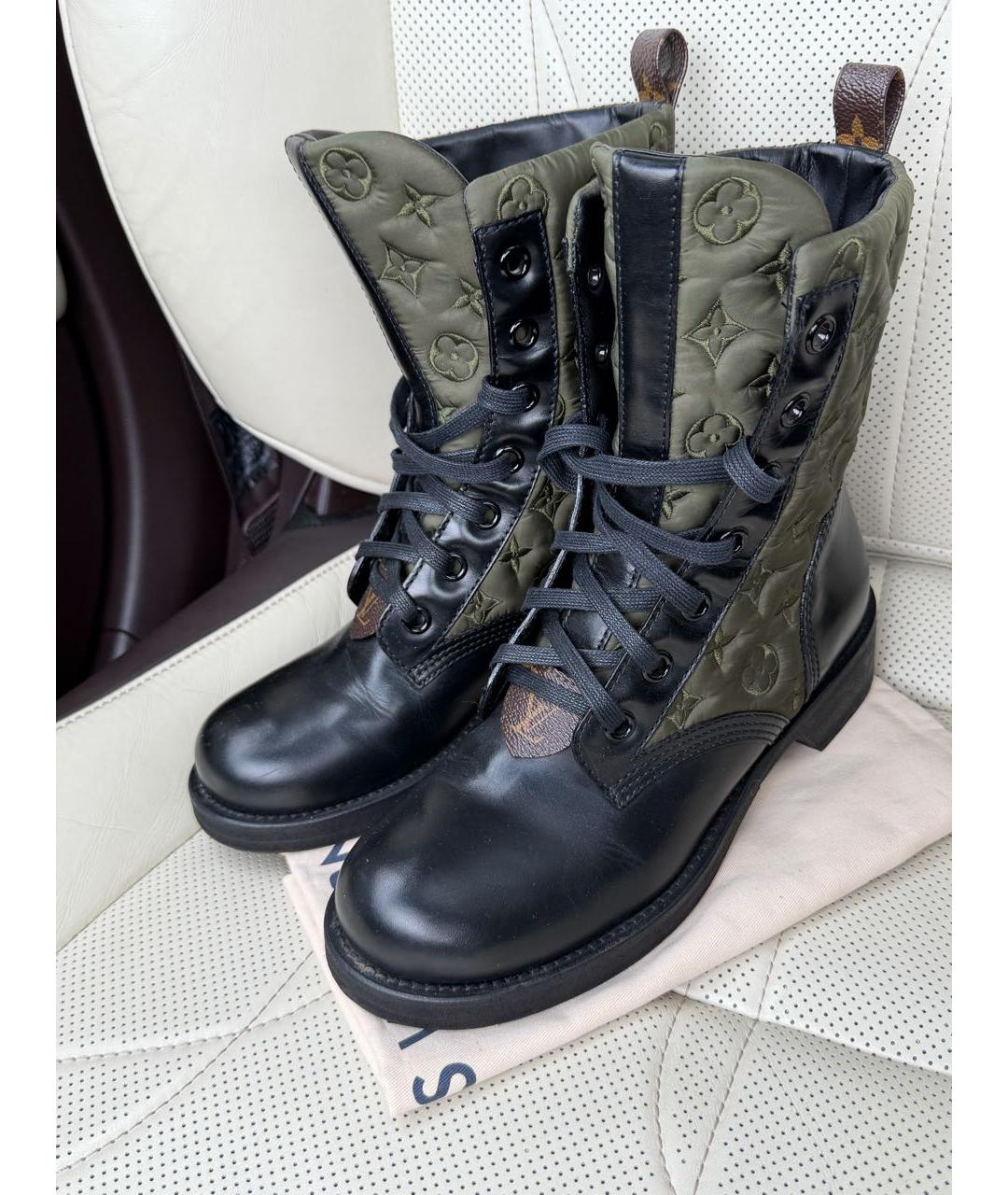 LOUIS VUITTON Хаки кожаные сапоги, фото 3