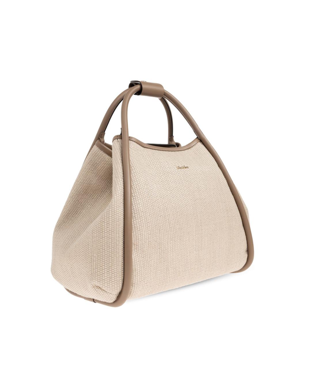 MAX MARA Бежевая тканевая сумка с короткими ручками, фото 4