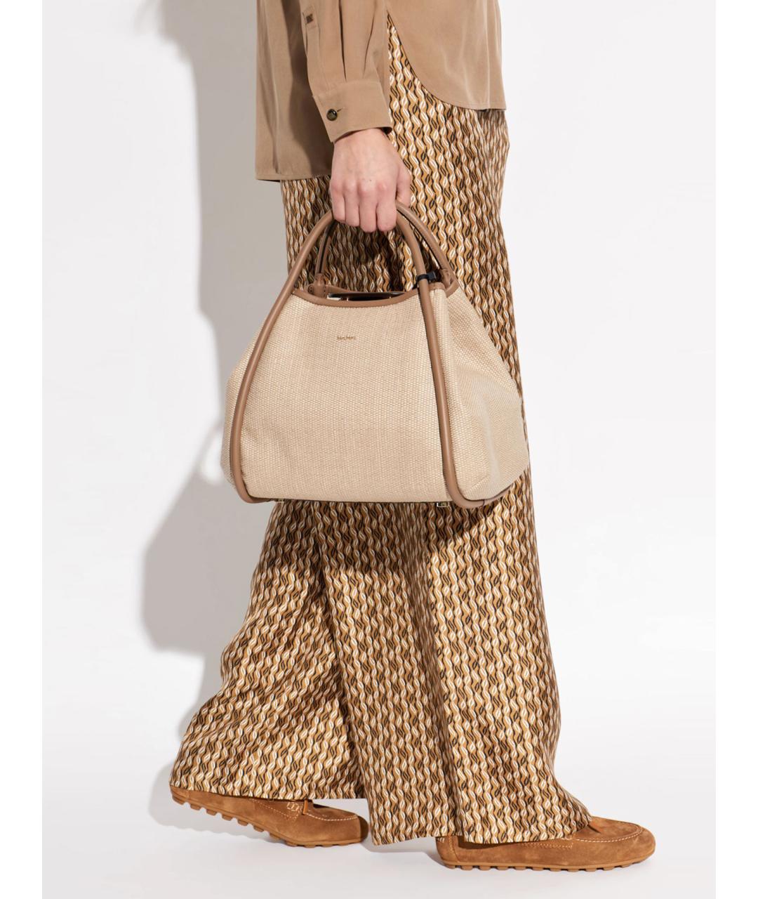 MAX MARA Бежевая тканевая сумка с короткими ручками, фото 2