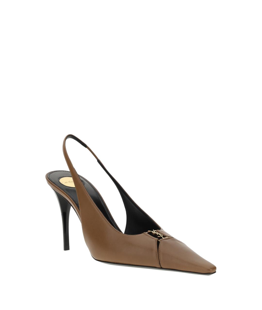 SAINT LAURENT Коричневые кожаные туфли, фото 2