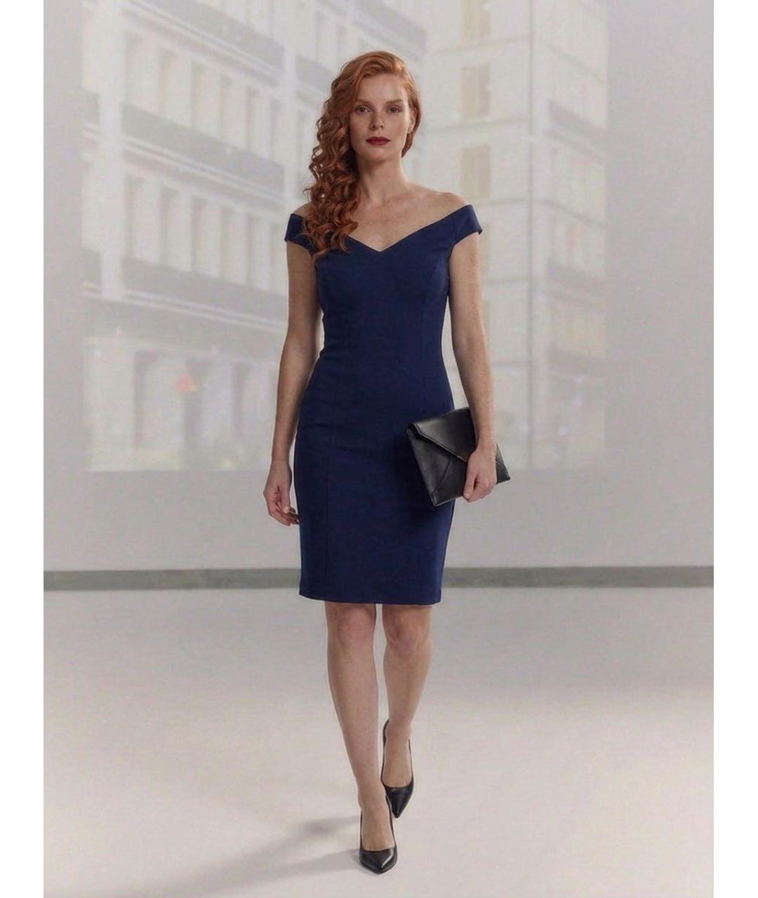 RALPH LAUREN Темно-синее вискозное коктейльное платье, фото 8