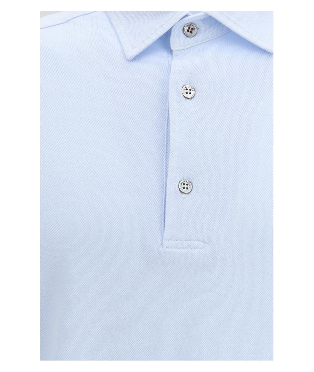 LORO PIANA Голубое хлопковое поло с коротким рукавом, фото 3
