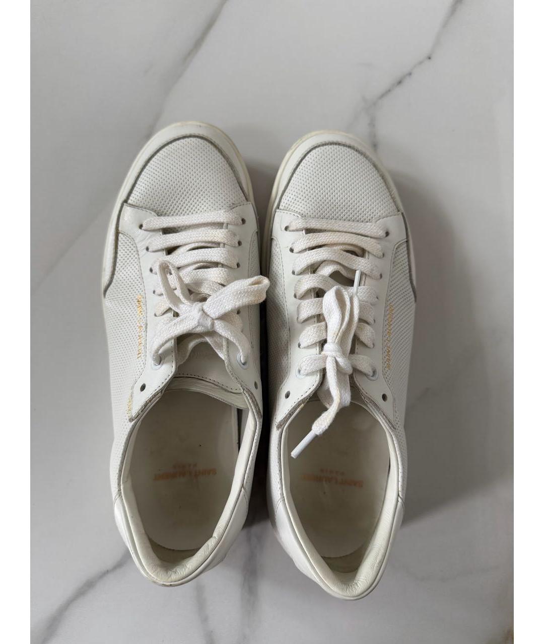 SAINT LAURENT Белые кожаные низкие кроссовки / кеды, фото 3