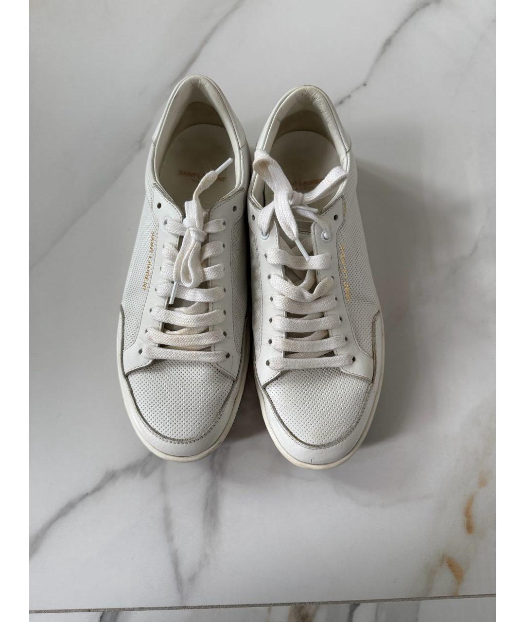 SAINT LAURENT Белые кожаные низкие кроссовки / кеды, фото 2