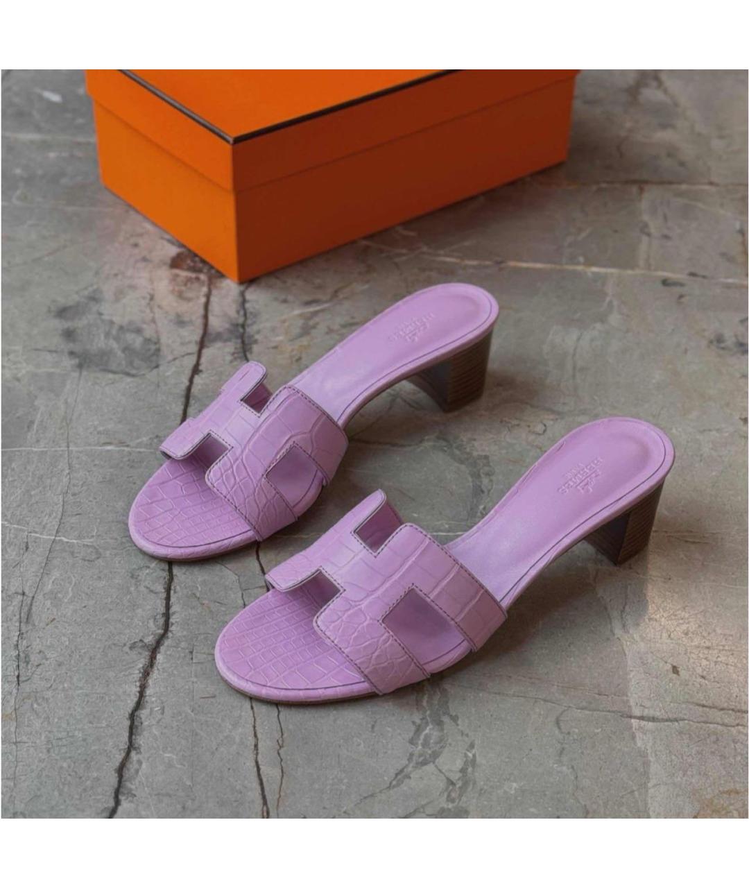 HERMES Фиолетовые туфли из экзотической кожи, фото 2