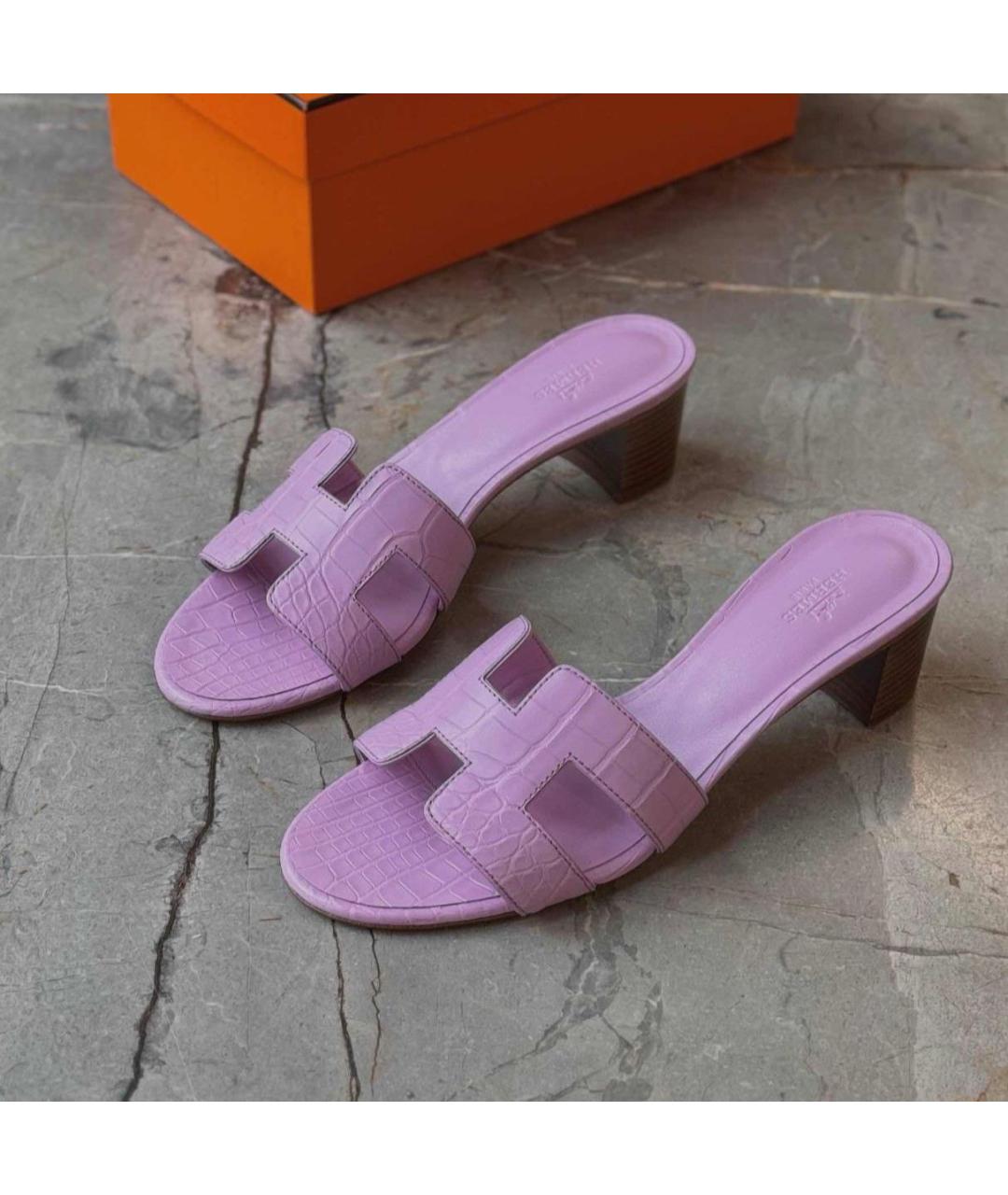 HERMES Фиолетовые туфли из экзотической кожи, фото 3