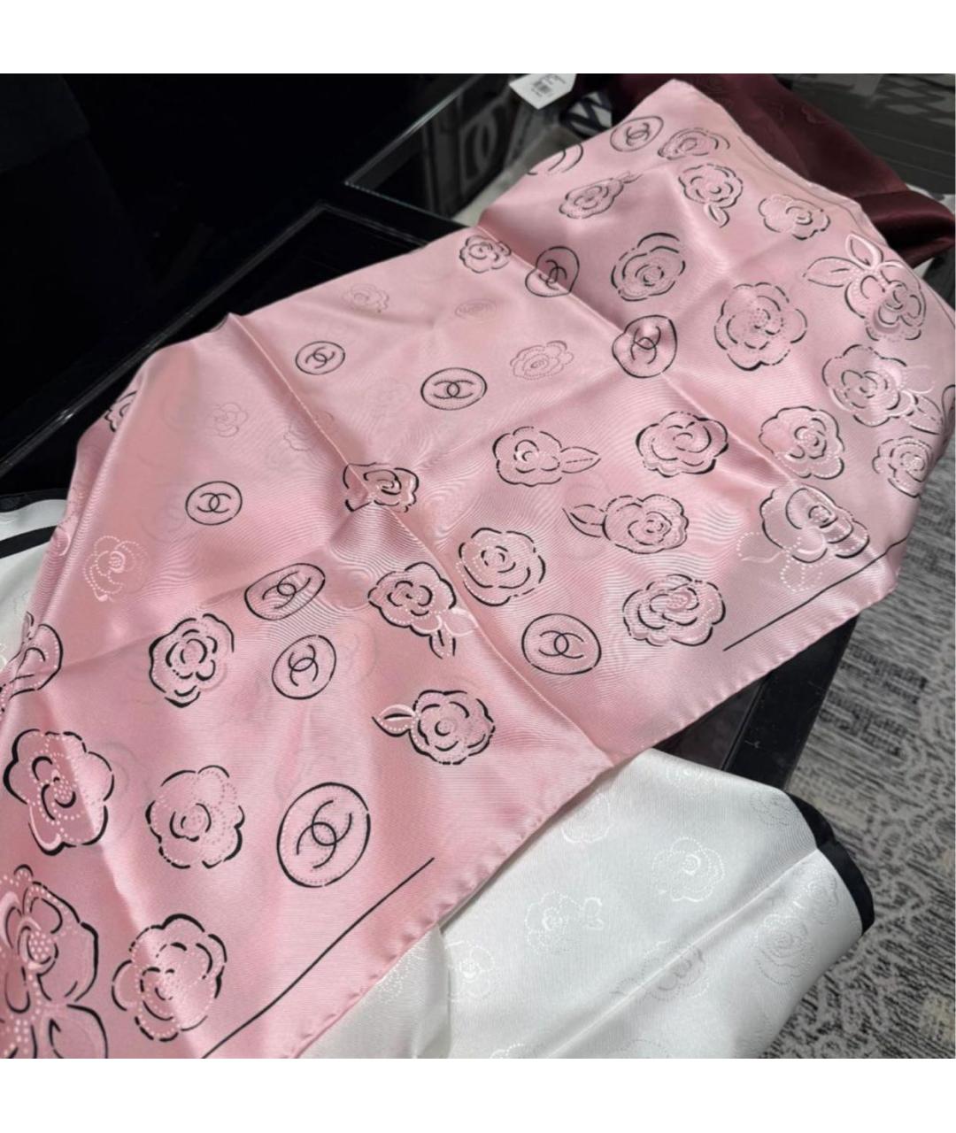 CHANEL Розовый шелковый платок, фото 3