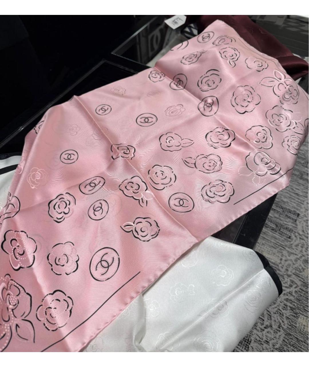 CHANEL Розовый шелковый платок, фото 2