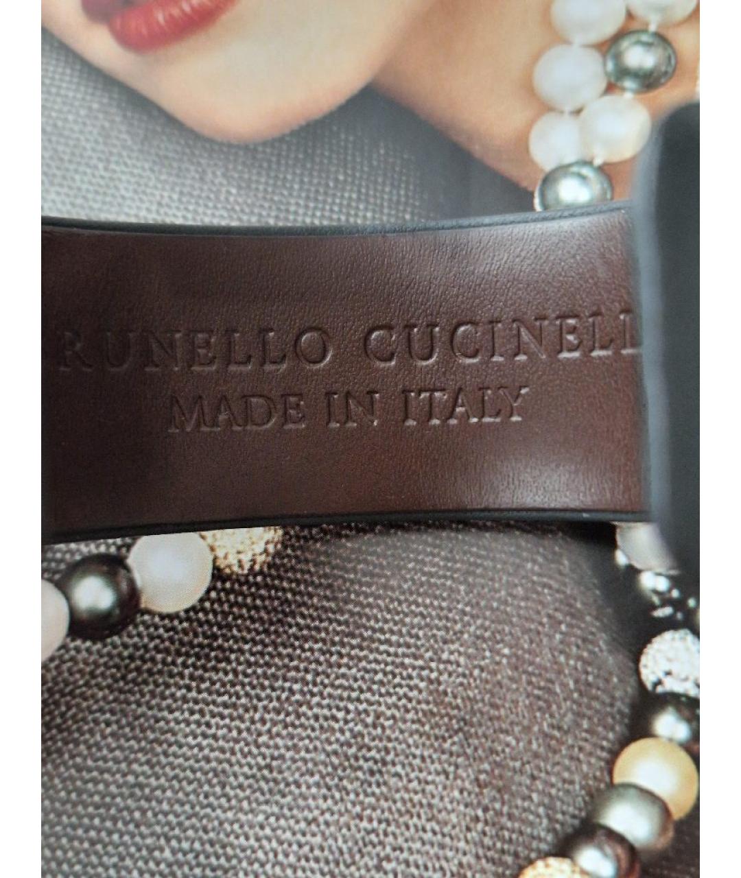 BRUNELLO CUCINELLI Антрацитовый кожаный браслет, фото 4