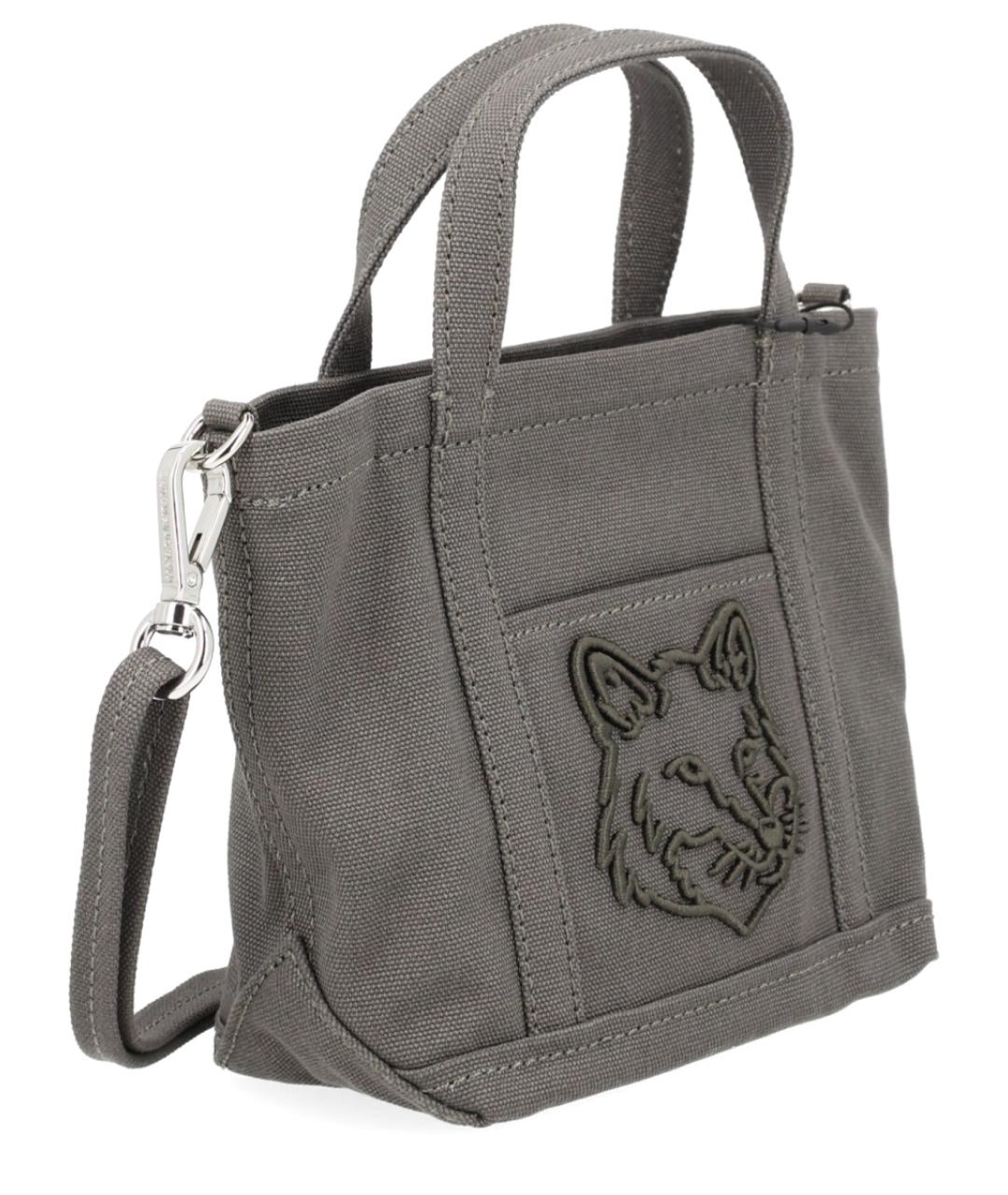 MAISON KITSUNE Серая хлопковая сумка с короткими ручками, фото 2