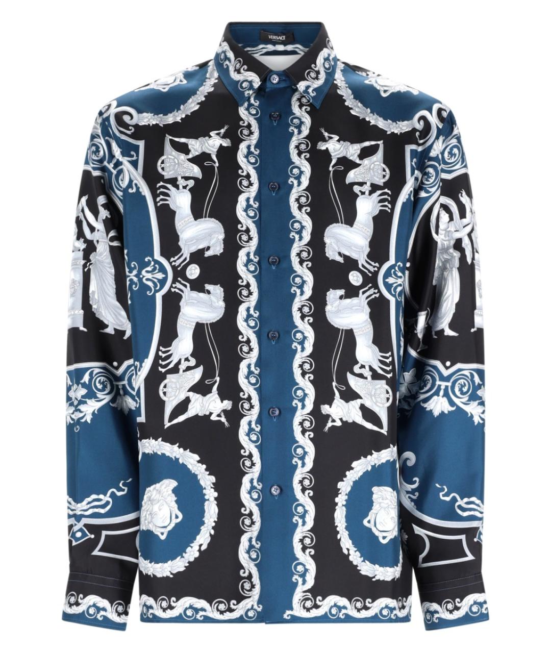VERSACE Синяя шелковая кэжуал рубашка, фото 1