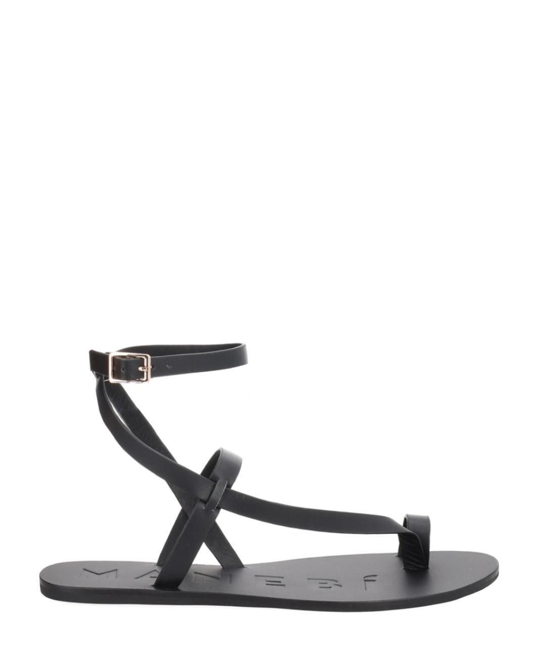 MANEBI Черные кожаные босоножки, фото 1