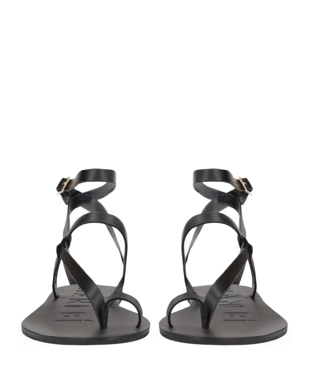 MANEBI Черные кожаные босоножки, фото 3