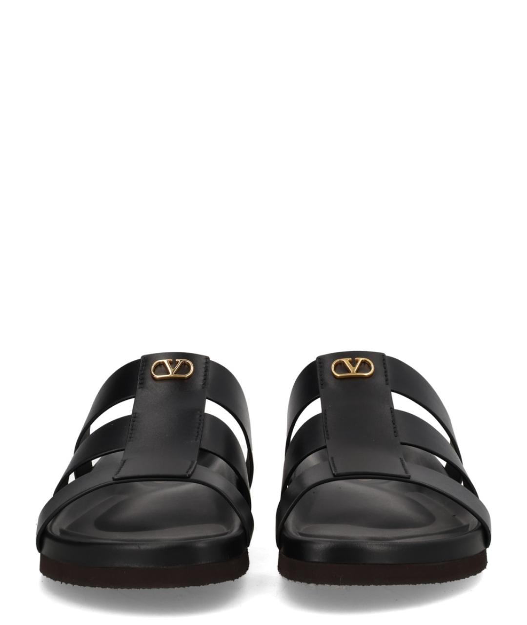 VALENTINO Черные кожаные шлепанцы, фото 3
