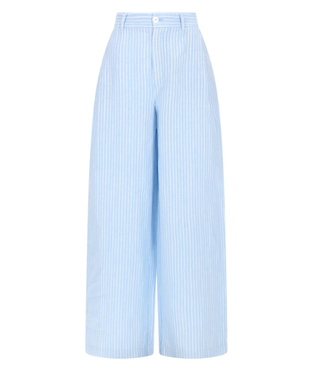 120% LINO Голубые льняные прямые брюки, фото 1