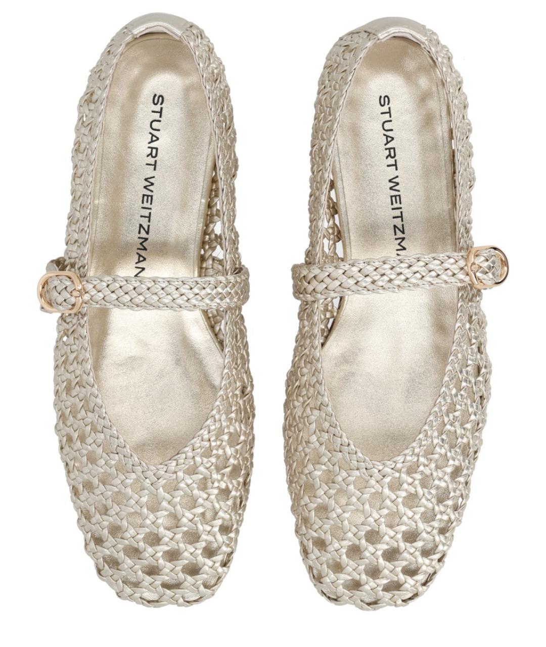 STUART WEITZMAN Золотые кожаные балетки, фото 5