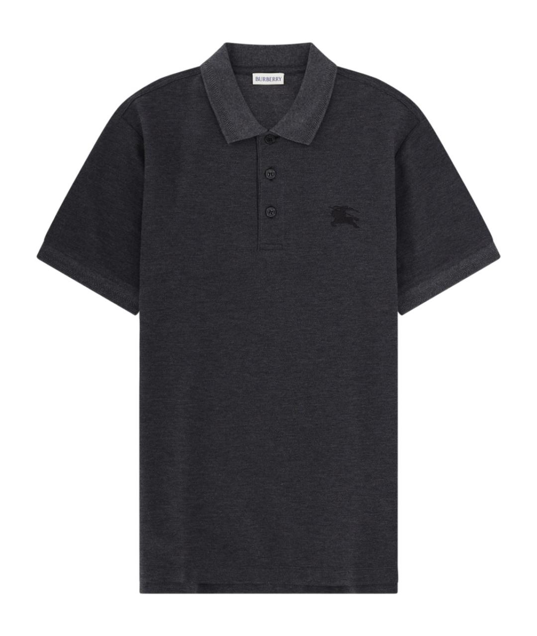 BURBERRY Антрацитовое хлопковое поло с коротким рукавом, фото 1
