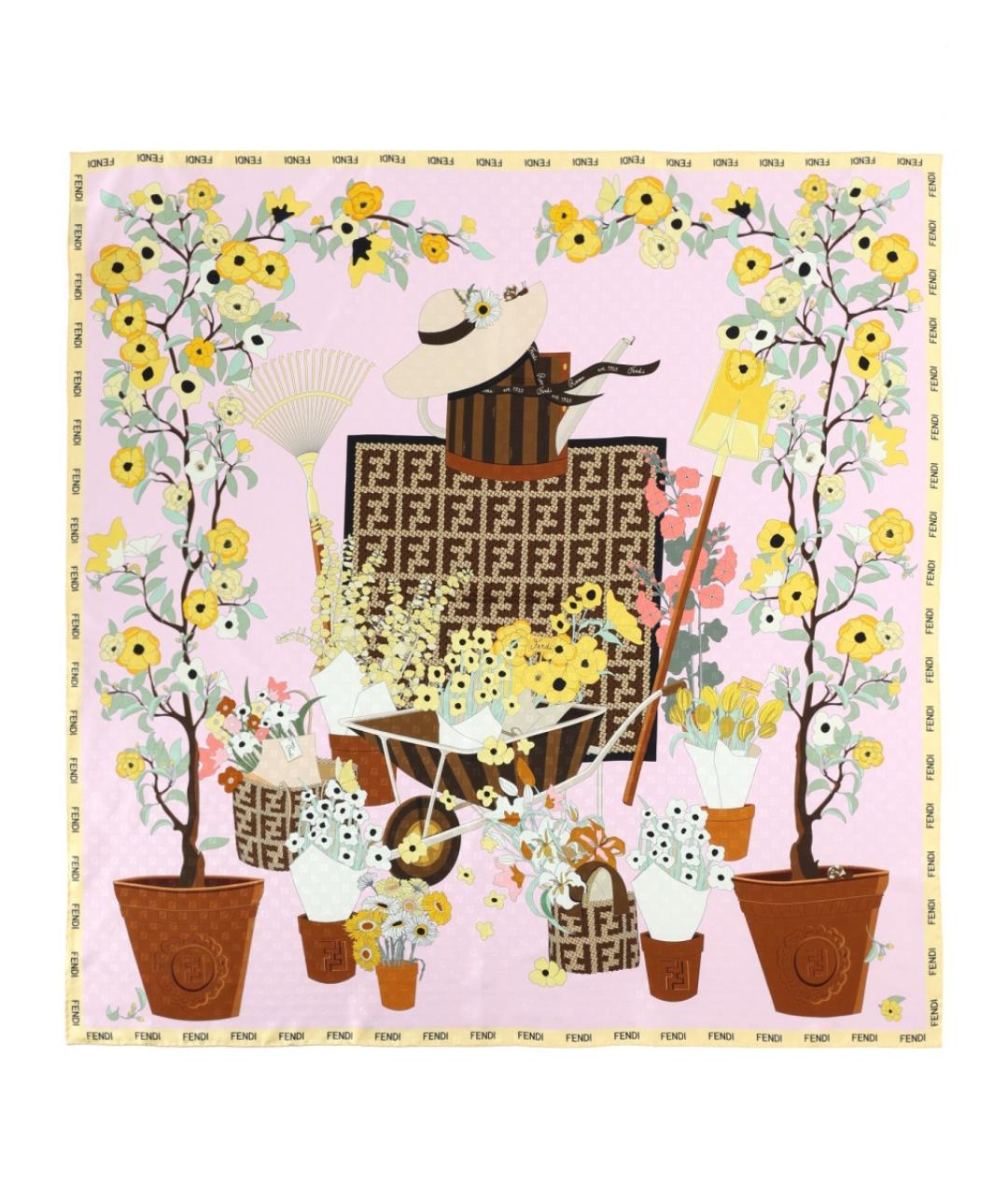 FENDI Розовый шелковый платок, фото 1