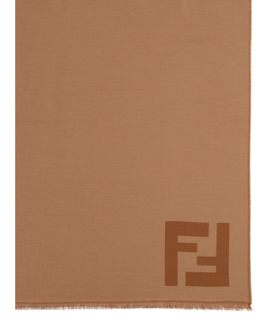FENDI Коричневый шерстяной шарф, фото 2