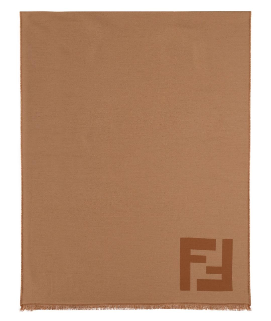 FENDI Коричневый шерстяной шарф, фото 1