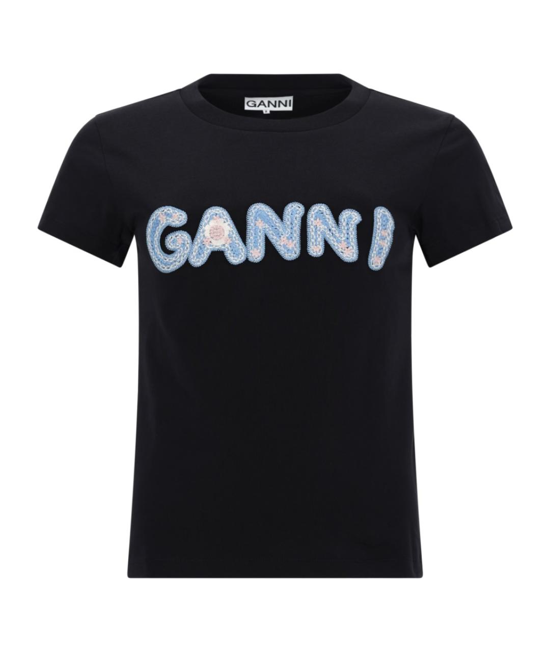 GANNI Черная хлопковая футболка, фото 1