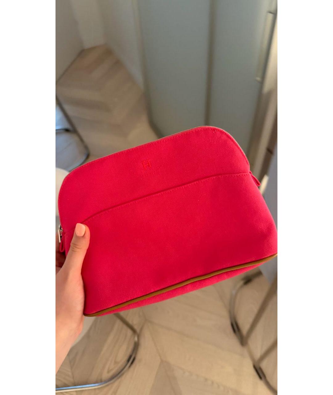 HERMES Розовая тканевая косметичка, фото 5