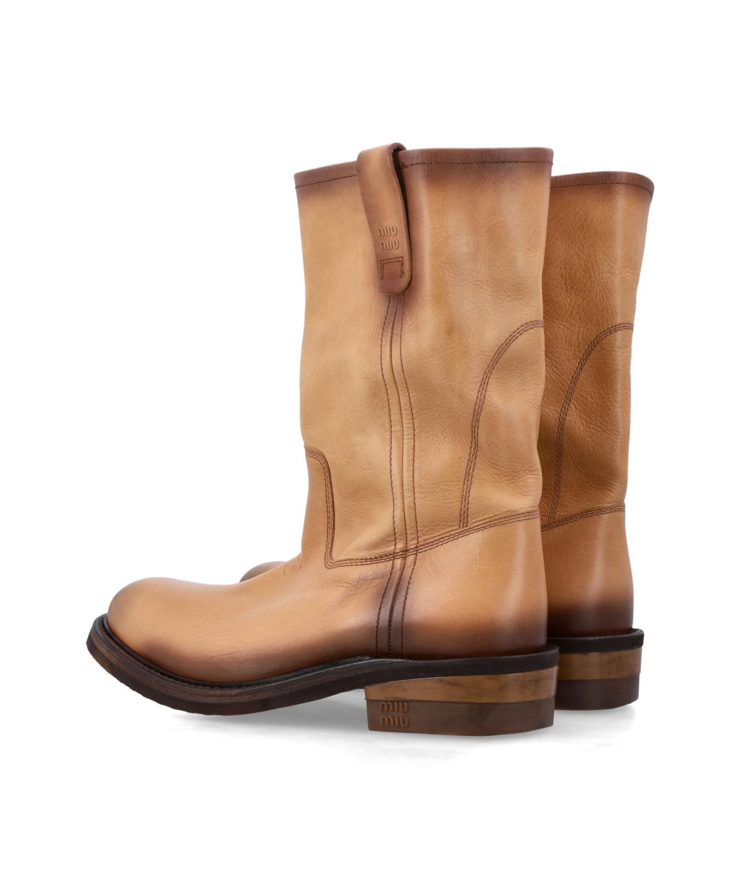 MIU MIU Бежевые кожаные ботинки, фото 3