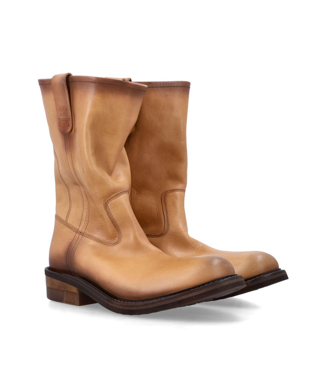 MIU MIU Бежевые кожаные ботинки, фото 2